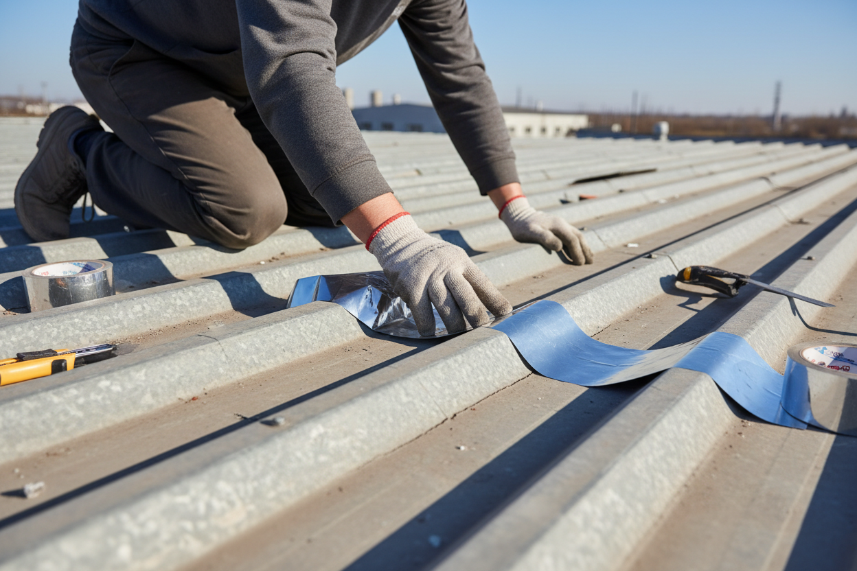 Metal roof repair with aluminum foil tape